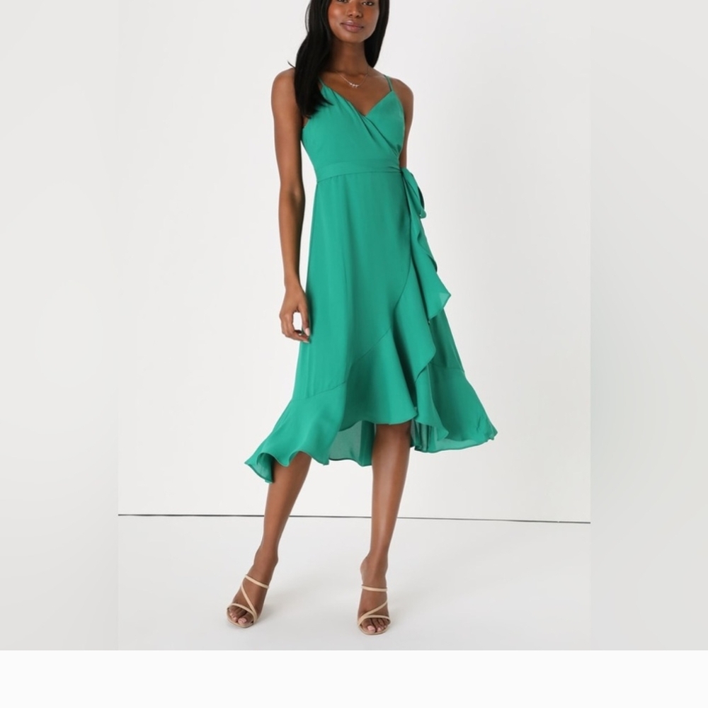 Lulu's Manhattan Moment Green Wrap Dress